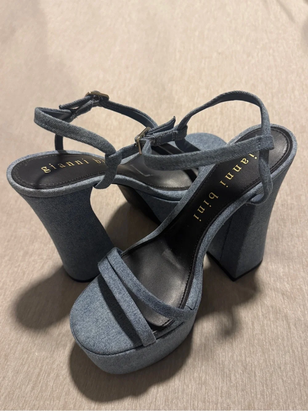 Gianni Bini Denim Platform Block Heel Sandals Women’s Size 7.5 Blue Ankle Strap